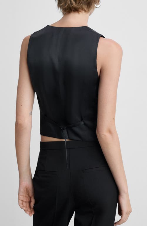 Mango Stretch Satin Contrast Suit Vest In Black