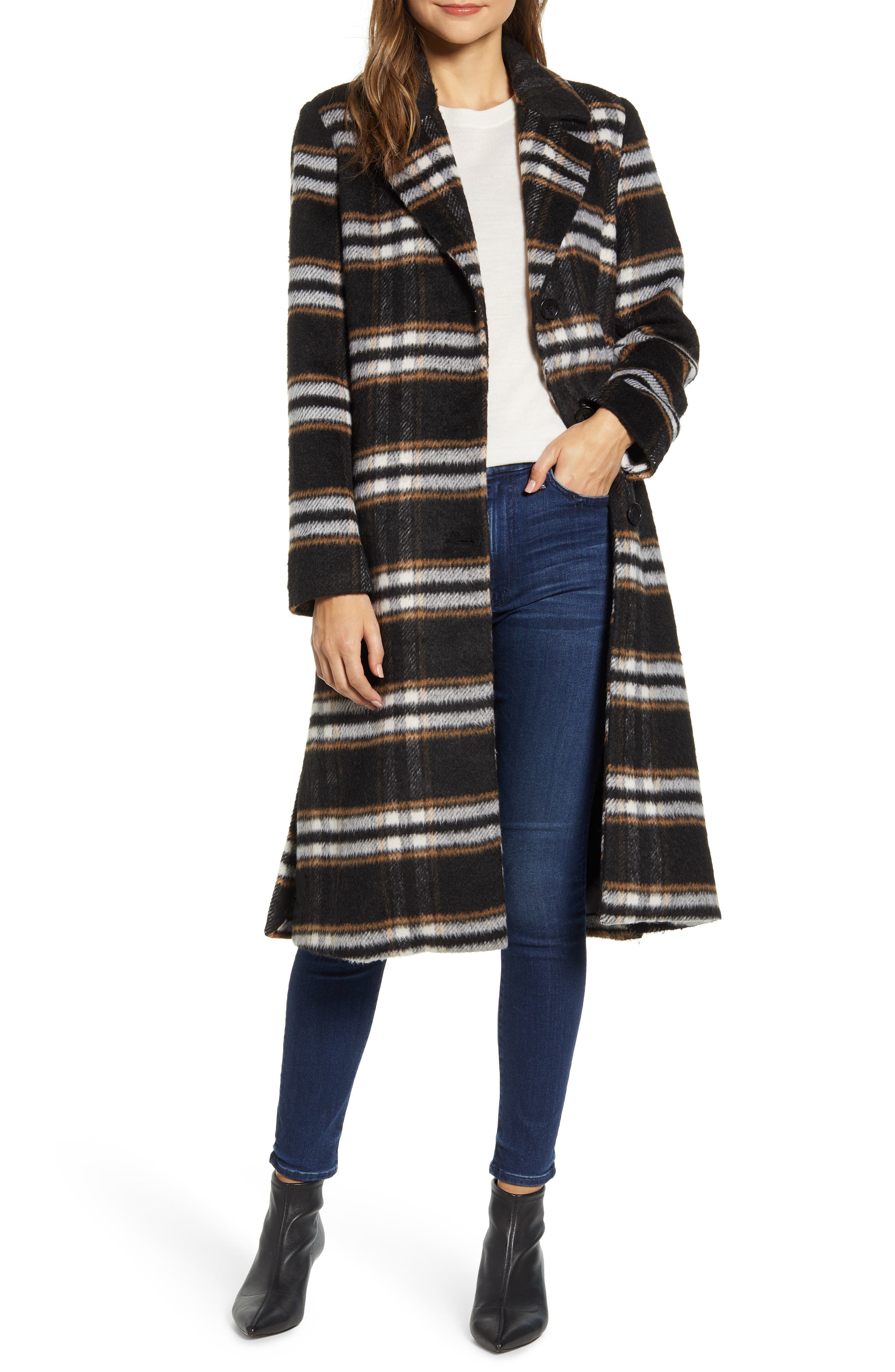 Bernardo Leopard Print Coat In Barn Plaid | ModeSens