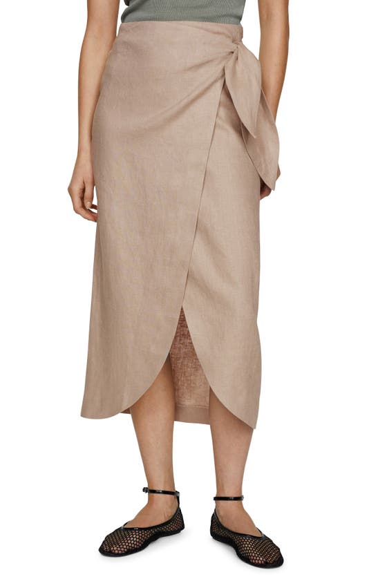 Shop Mango Wrap Front Linen Midi Skirt In Light/pastel Grey
