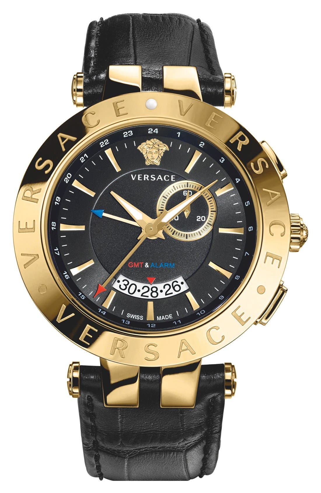 Versace 'VRace GMT' Leather Strap Watch, 46mm Nordstrom
