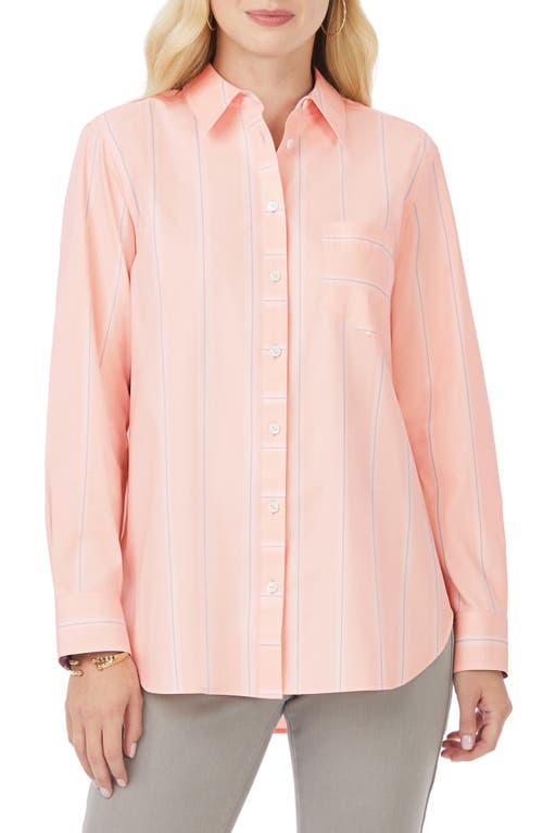 Foxcroft Soho Stripe Print Boyfriend Button-Up Shirt in Pink Champagne