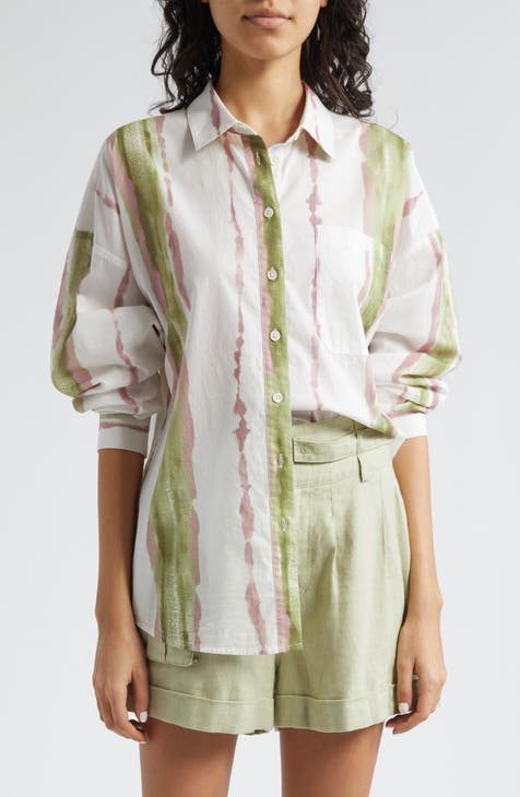 ATM Anthony Thomas Melillo Silk Shirtdress in Olive/Royal Dip Tie Dye, Small