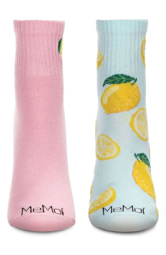 Memoi Assorted 2-pack Decorative Athletic Quarter Socks In Pink Confetti/ Mint