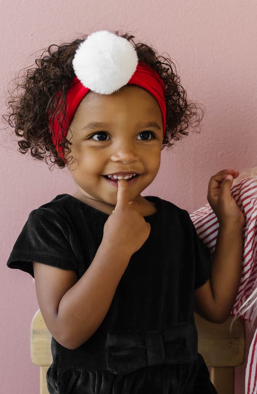 Baby Bling Luxe Faux Fur Pompom Headband In Cherry/white