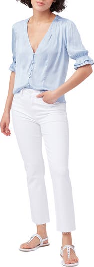 PAIGE Cindy Raw Hem High Waist Straight Leg Jeans