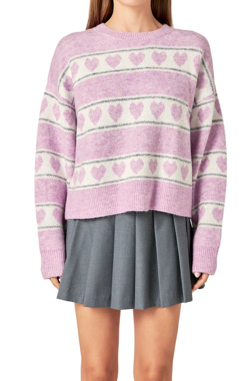 Shop English Factory Heart Stripe Crewneck Sweater In Pink