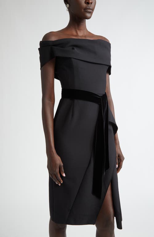 Shop Oscar De La Renta Draped Off The Shoulder Belted Cocktail Dress In Black