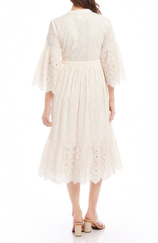 Shop Karen Kane Tiered Eyelet Drawstring Waist Midi Dress In Ivory