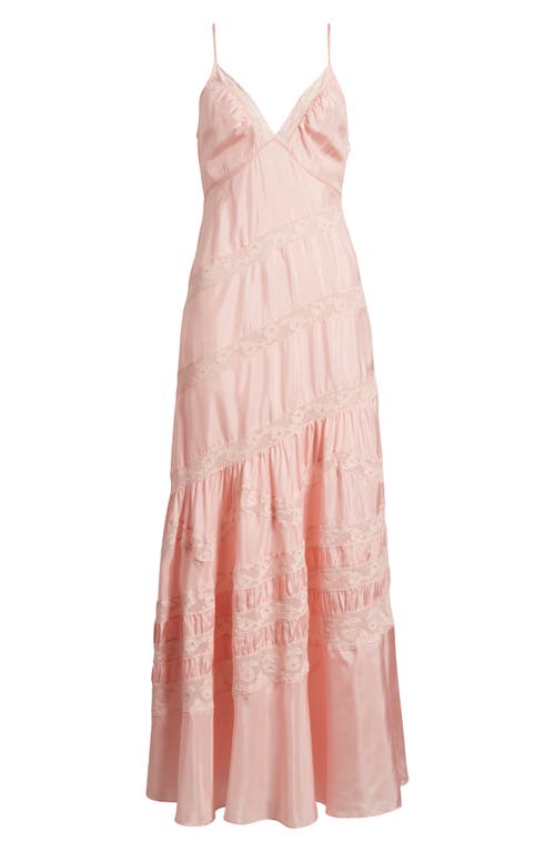 Shop Loveshackfancy Idalia Lace Trim Silk Dress In Positano Pink