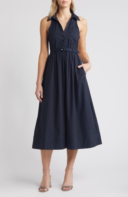 Garvey Belted Sleeveless Shirtdress in Navy