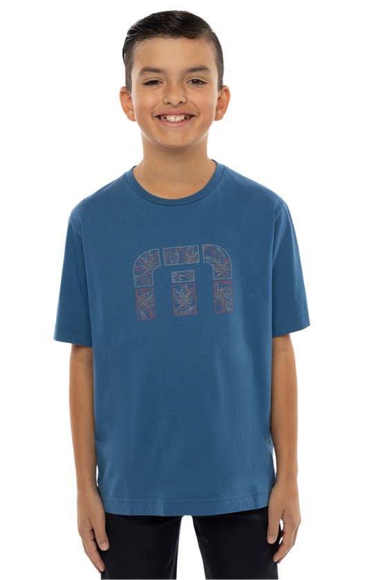 Shop Travis Mathew Kids' Shark Watcher Cotton Graphic T-shirt In Mid Blue