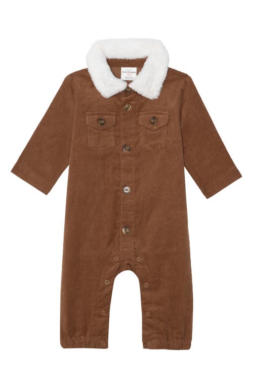 Pl Baby By Petit Lem 2-piece Fleece Collar Corduroy Romper Set In Rust