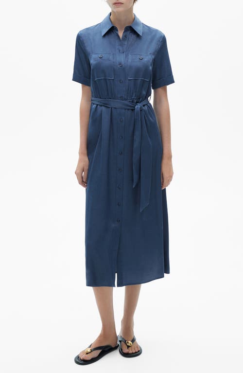 Mango Satin Shirt Dress Blue In Blue