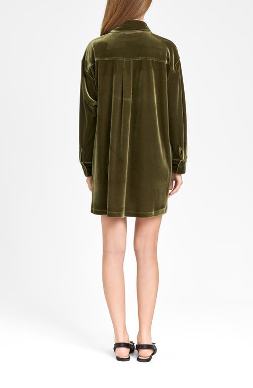 Shop Wayf Briella Long Sleeve Velvet Shirtdress In Olive