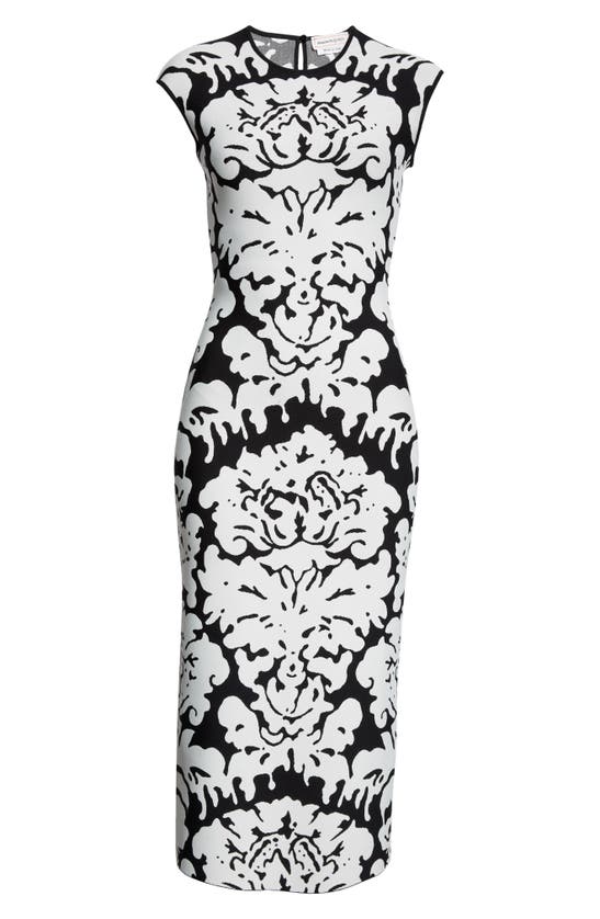 Shop Alexander Mcqueen Damask Jacquard Sheath Dress In Black/ White