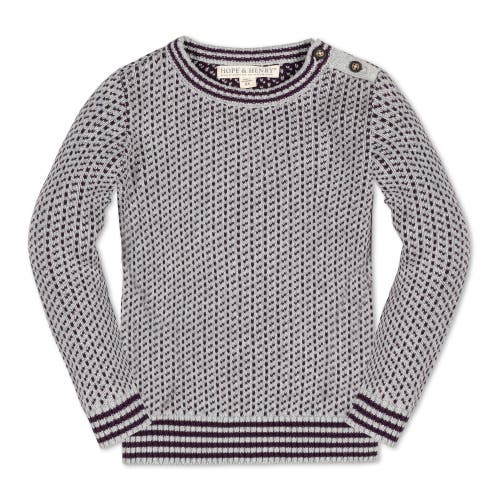 Hope & Henry Baby Boys' Organic Intarsia Crew Neck Sweater, Infant In Gray Heather And Plum Birdseye