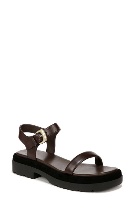 Marlon leather and logo flatform online sandal