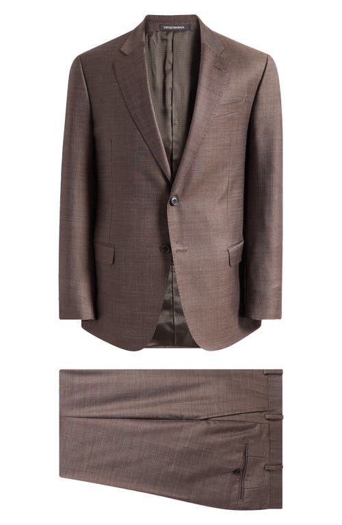 Shop Emporio Armani G-line Dark Brown Mélange Wool Suit In Solid Dark Brown