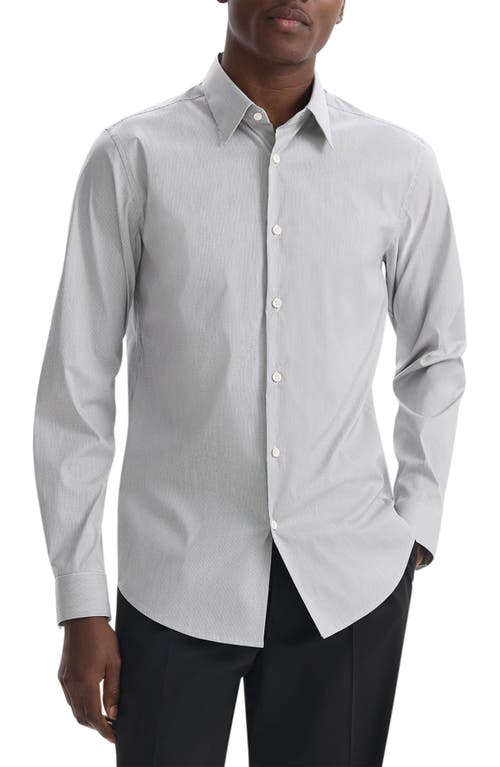 Shop Theory Sylvain Micropattern Stretch Cotton Blend Button-up Shirt In Black/white