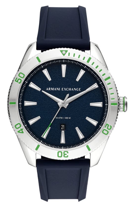 A I X Armani Exchange A|x Armani Exchange Enzo Silicone Strap Watch, 46mm In Blue