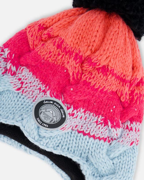 Deux Par Deux Baby Girl's Peruvian Knit Hat Gradient Blue, Coral And Fuschia In Stripes