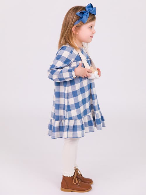 Shop Rufflebutts Girls Long Sleeve Ruffle Hem Dress In Countryside Blue Plaid