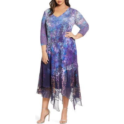 Plus Size Komarov Asymmetrical Hem Midi Dress, Purple