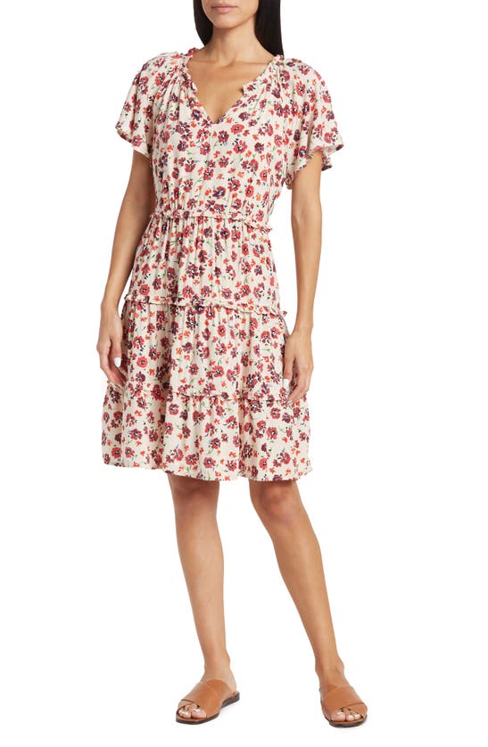 Shop Beachlunchlounge Camila Floral Flutter Sleeve Dress In Coquelicots