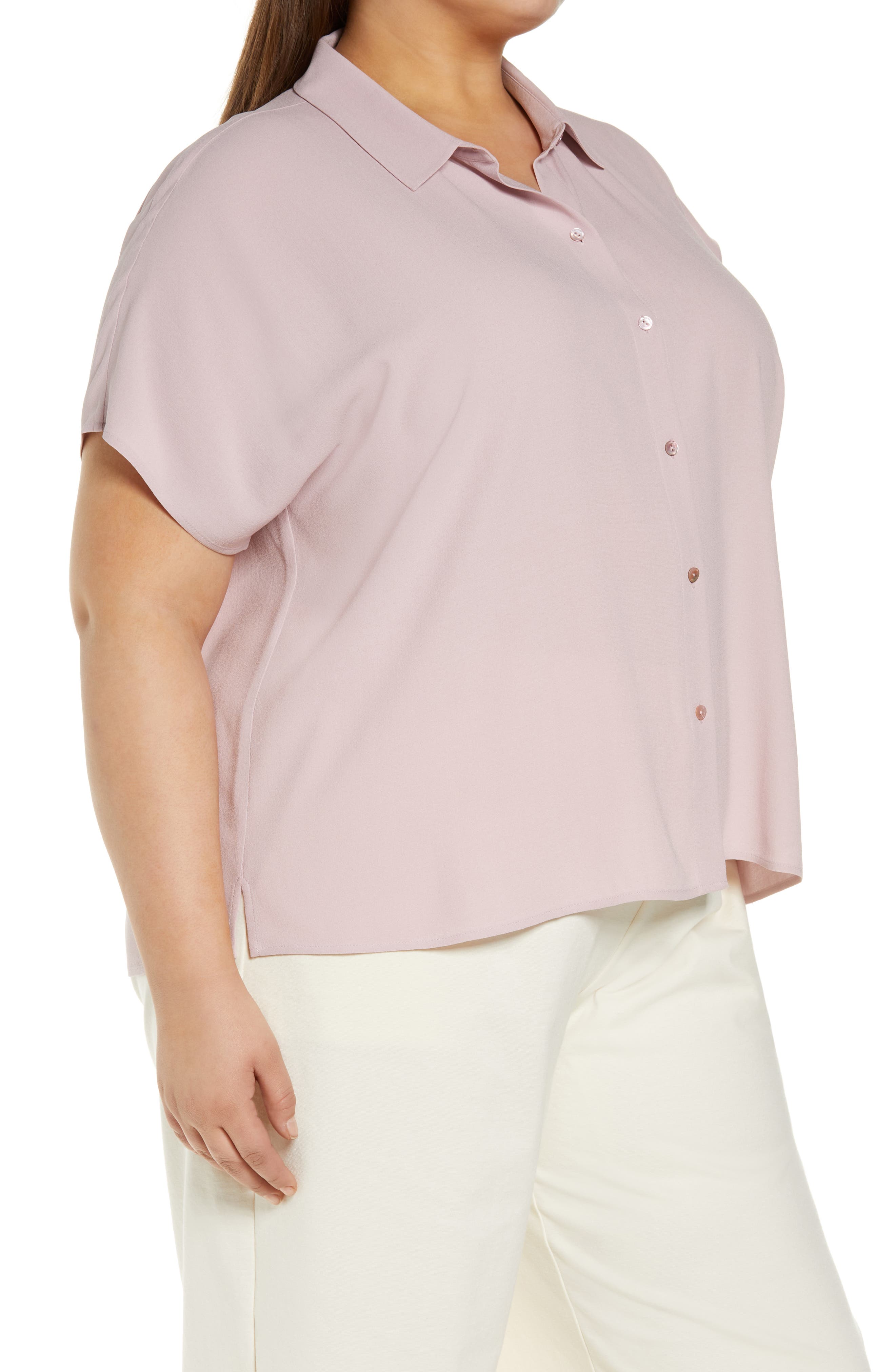 Eileen Fisher Button-Up Silk Georgette 