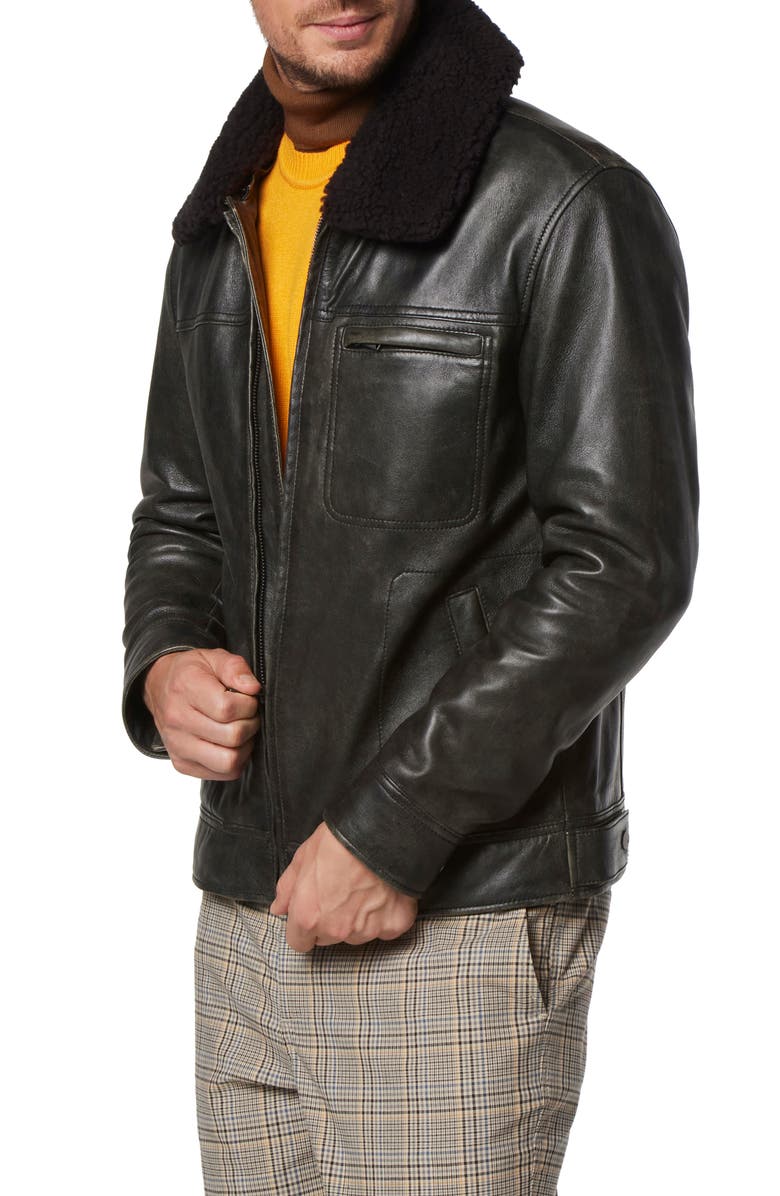 Andrew Marc Wallack Faux Shearling Trim Leather Jacket | Nordstrom