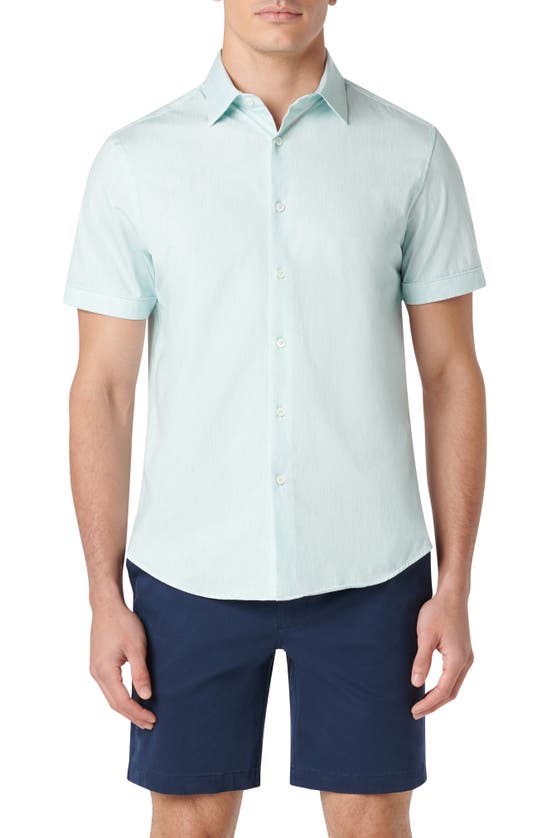 Shop Bugatchi Miles Ooohcotton® Chambray Print Short Sleeve Button-up Shirt In Jade