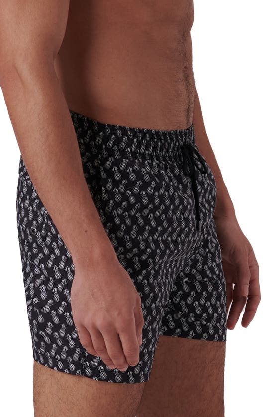 Shop Bugatchi Aircher Mid Length Swim Trunks In Black