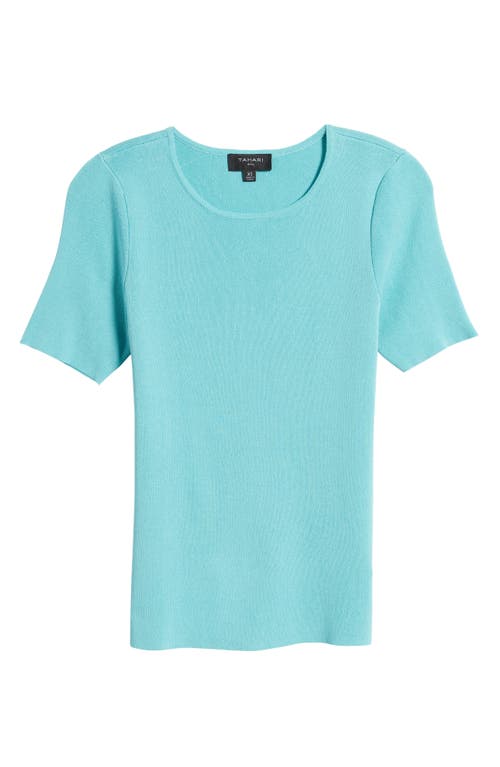 Tahari Asl Short Sleeve Sweater In Turquoise
