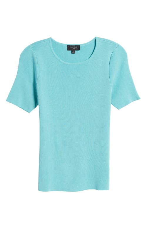 Shop Tahari Asl Short Sleeve Sweater In Turquoise