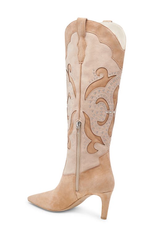 Shop Dolce Vita Finley Stud Knee High Western Boot In Camel Suede