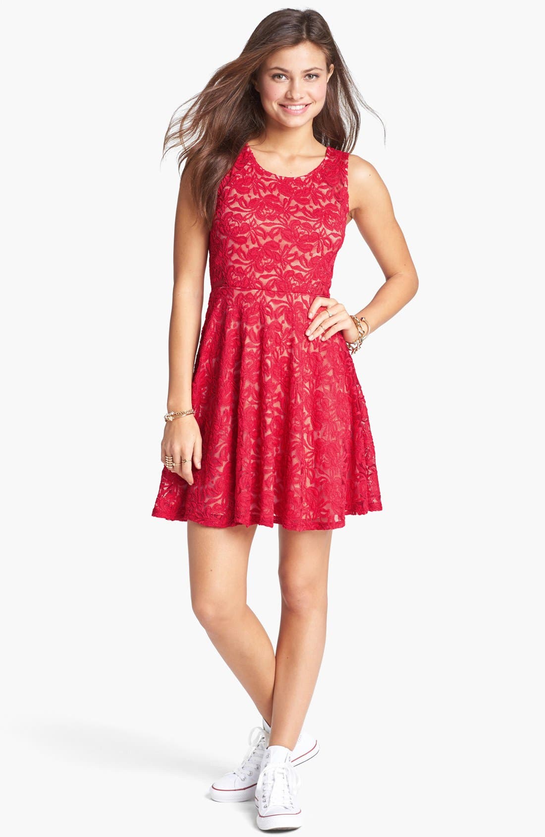 Soprano Sleeveless Lace Skater Dress (Juniors) Nordstrom