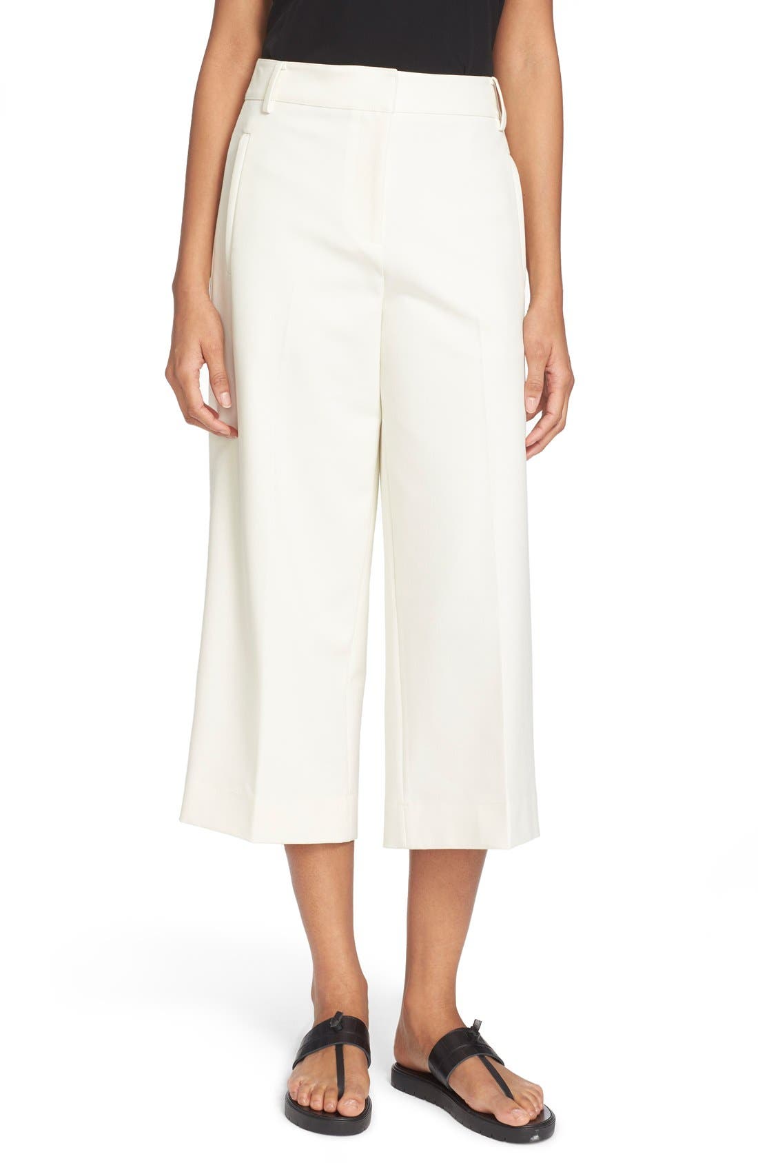 Tibi Anson Stretch Cuffed Tuxedo Pants In Ivory