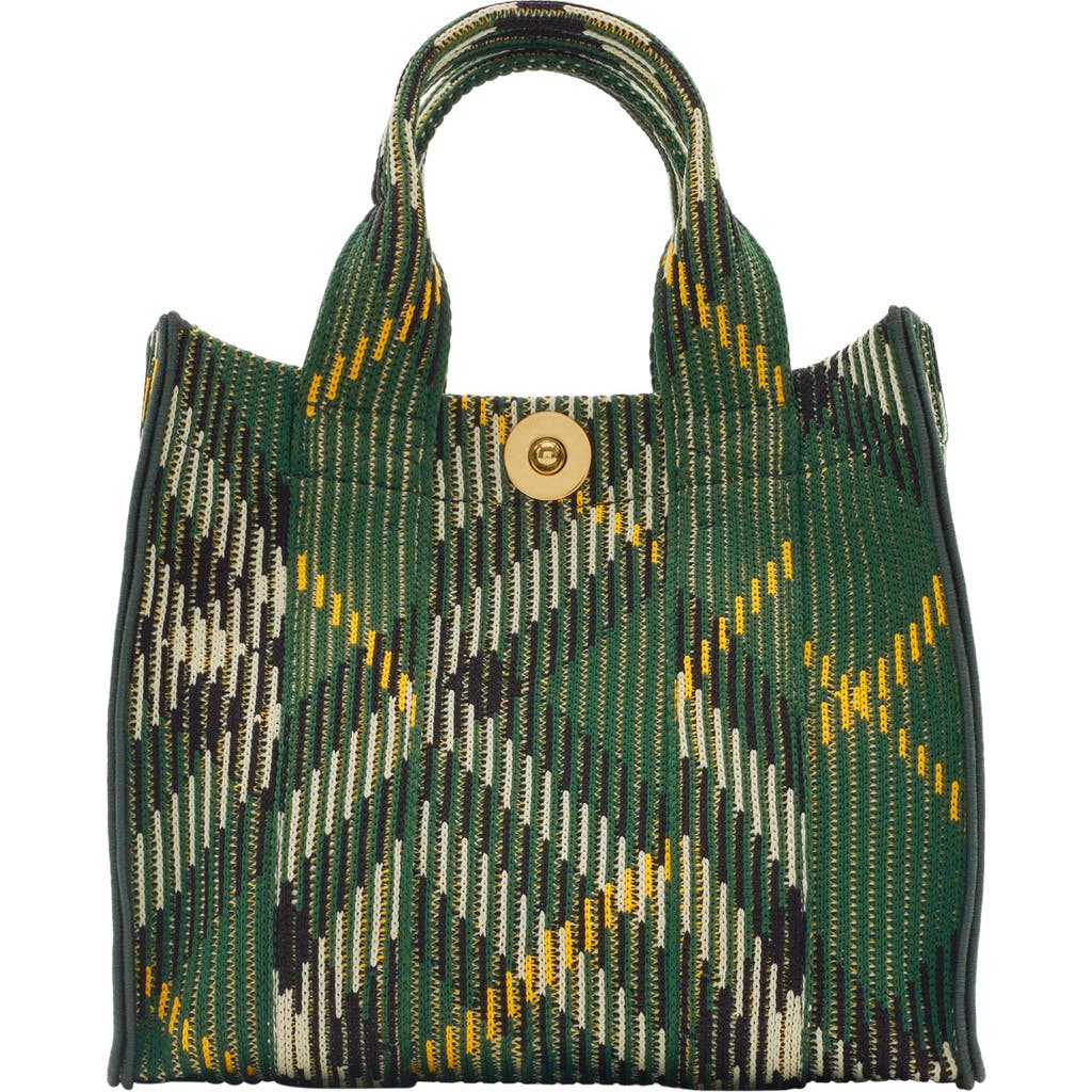 Shop Burberry Mini Check Knitted Tote In Ivy
