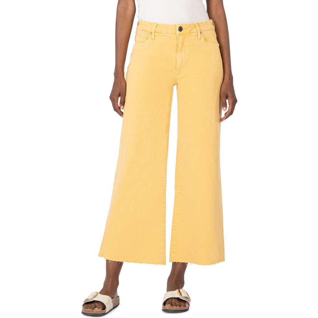 Kut From The Kloth Meg Raw Hem High Waist Ankle Wide Leg Jeans In Yellow
