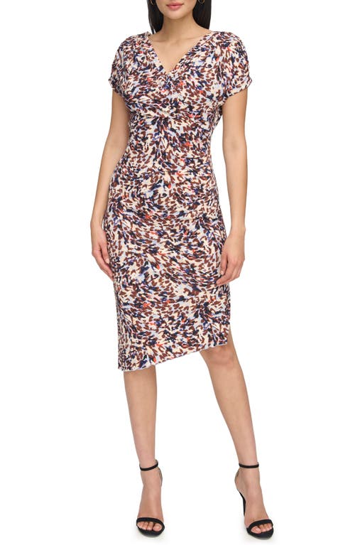 Vince Camuto Abstract Print Asymmetric Midi Dress in Blue