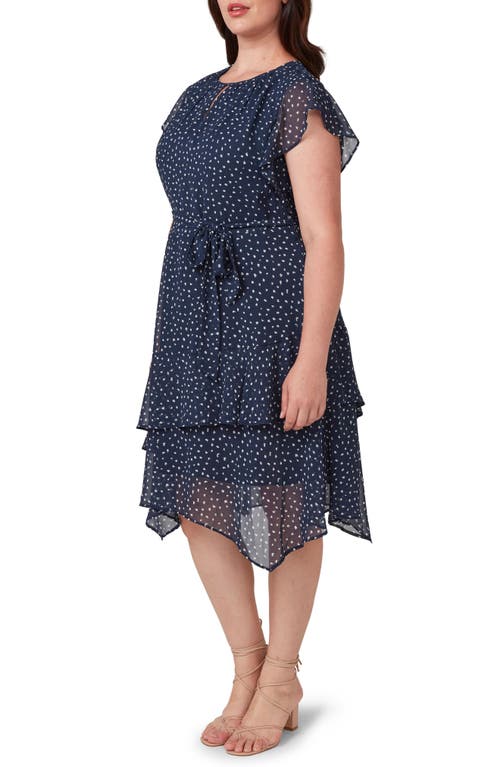 Shop Estelle Night Pebble Ruffle Tie Waist Dress In Navy/milk