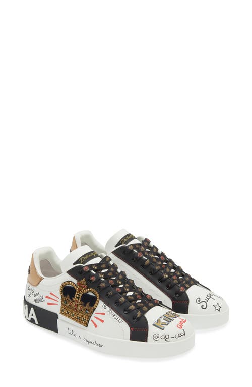 Shop Dolce & Gabbana Dolce&gabbana Portofino Graffiti Embellished Sneaker In White