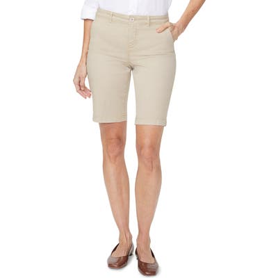 Petite Nydj Stretch Cotton Blend Twill Bermuda Shorts, Beige
