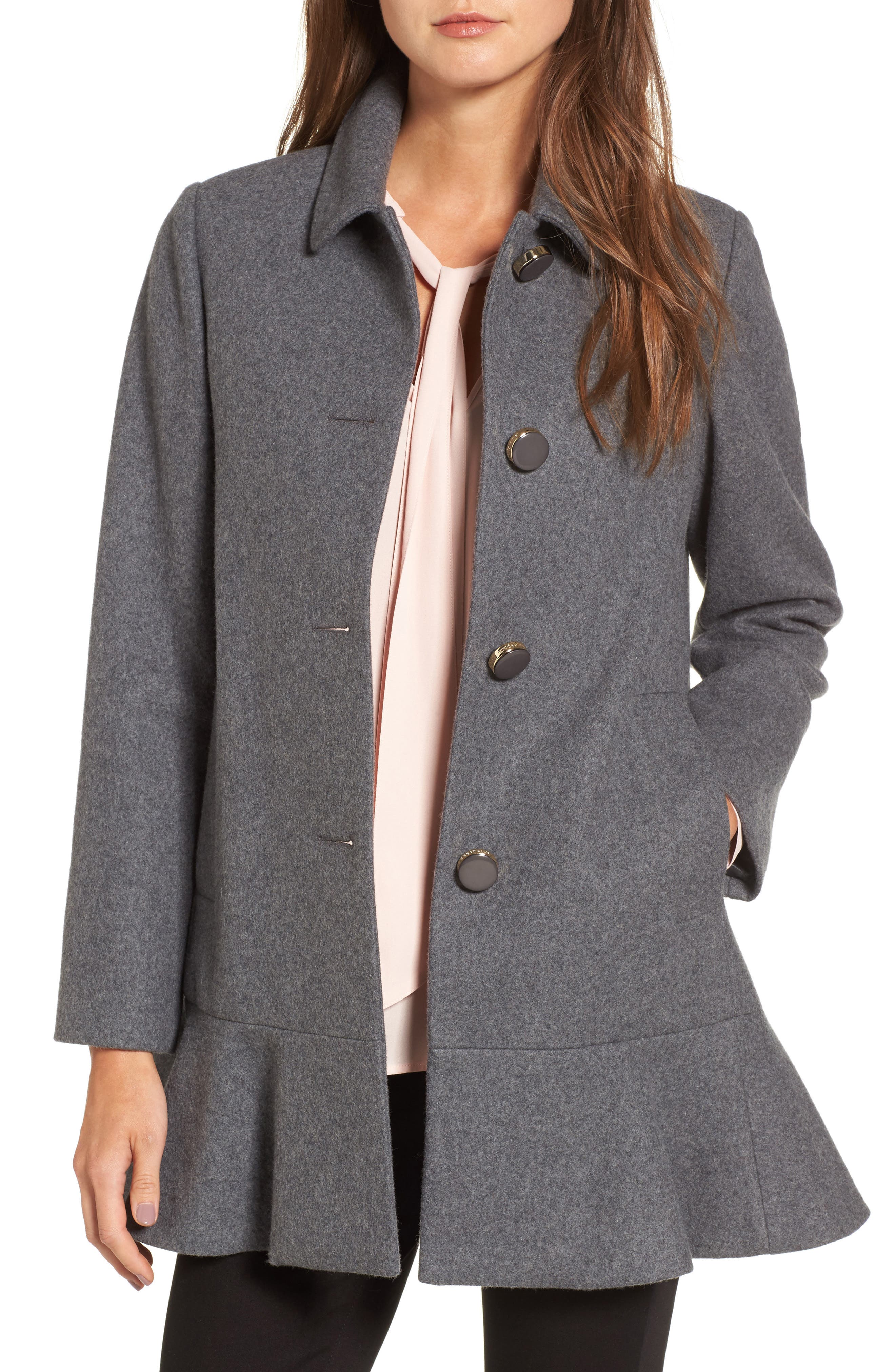 kate spade new york drop waist wool blend flounce coat (Regular