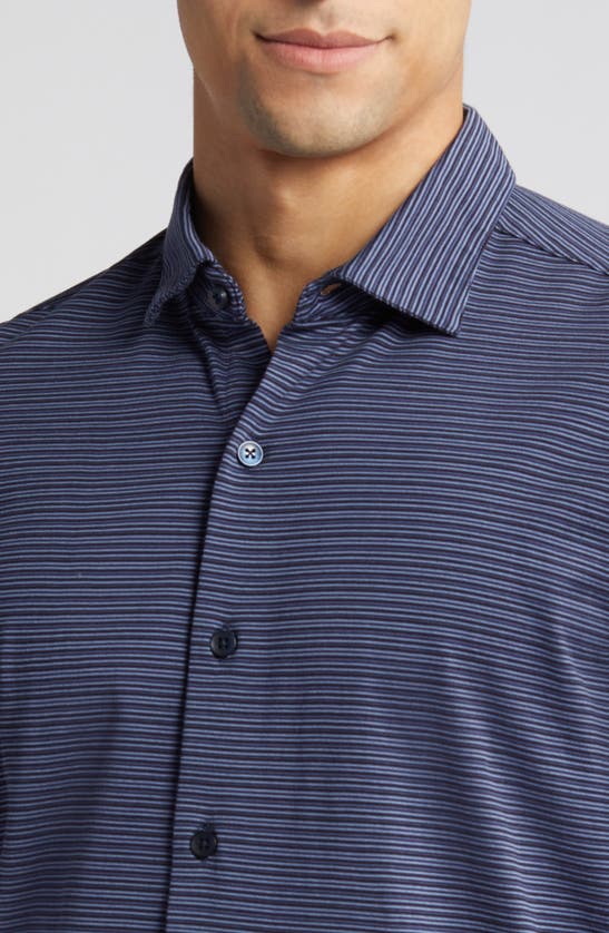 Shop Robert Barakett Warman Stripe Short Sleeve Knit Button-up Shirt In Blue