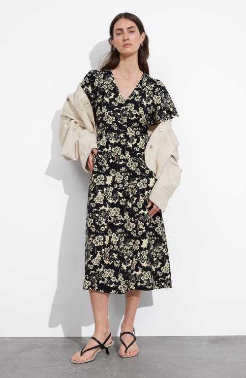 Shop & Other Stories Floral Print A-line Midi Dress In Harper Aop Black Base