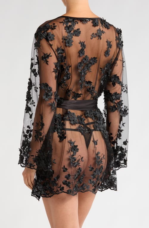 Shop Kilo Brava Floral Embroidered Short Robe In Black