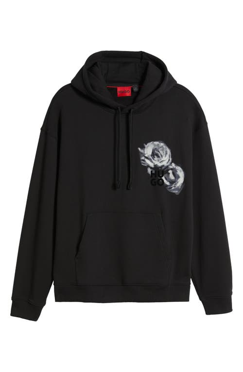 Shop Hugo Dirosehood Oversize Floral Graphic Hoodie In Black