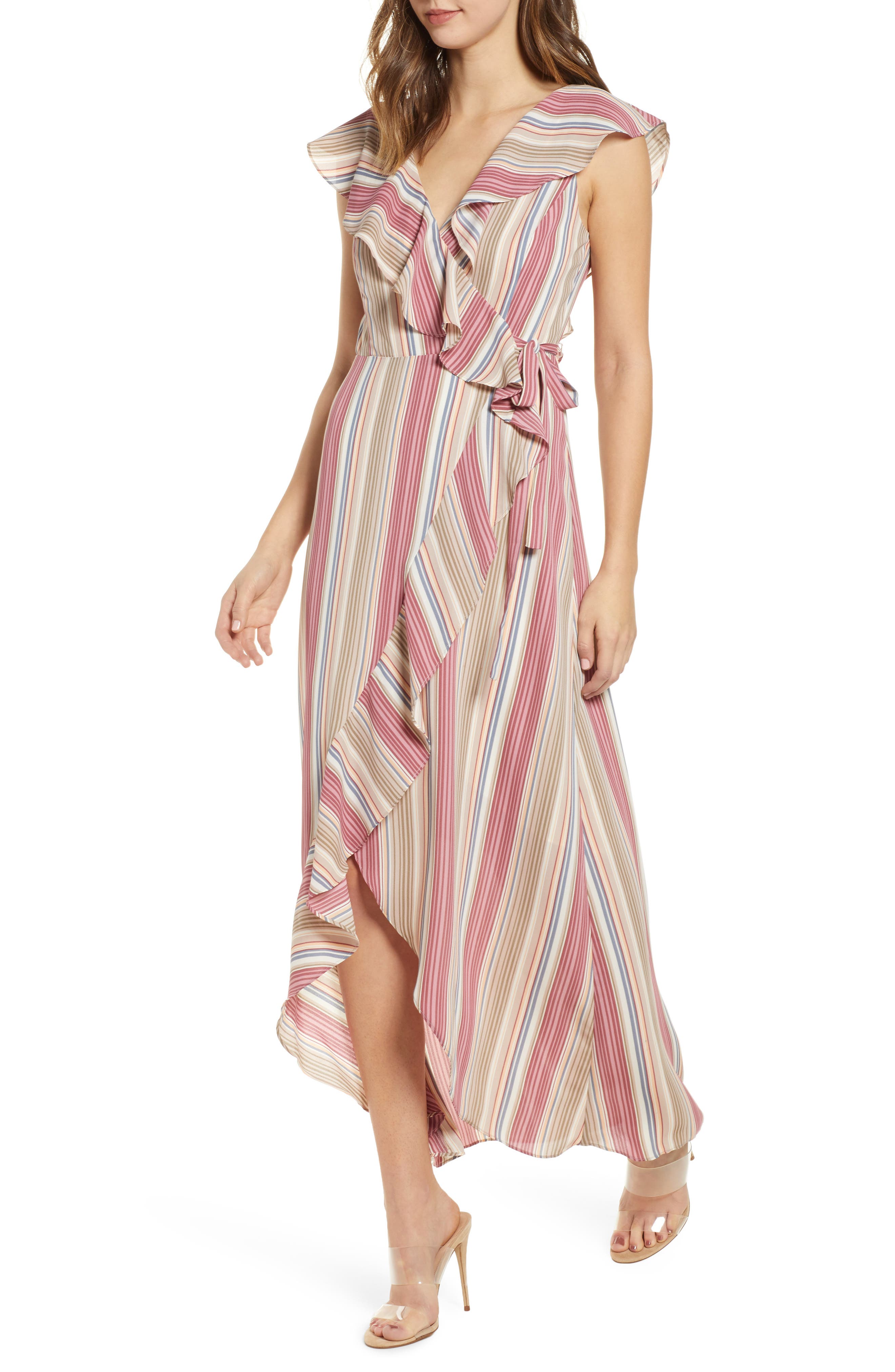 Leith Ruffle Wrap Maxi Dress, Pink