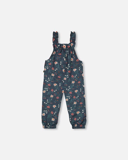 Shop Deux Par Deux Baby Girl's Printed Muslin Overall Teal With Flowers In Printed Edelweiss